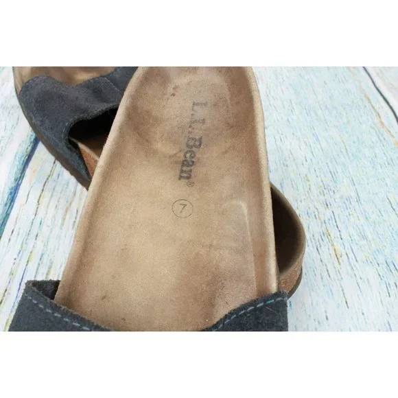 LL Bean  Navy Blue Suede  Slip on Slide Sandals Slippers Size 7 - Picture 8 of 9